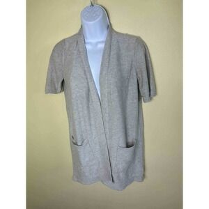 Eileen Fisher Short Sleeve Knit Cardigan Sweater‎ Pockets Beige S/P
